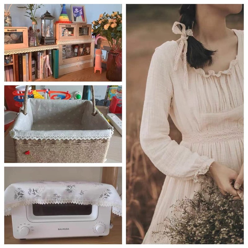 AIETSYEI شريط دانتيل بطول 45 ياردة، شريط عتيق من القطن، زخرفة دانتيل حرفية، دانتيل كروشيه، دانتيل لخياطة الهدايا، تغليف هدايا الزفاف، لوازم تزيين القصاصات (بيج) - Image 4
